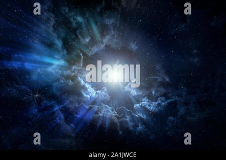 moon shining on the sky in cloudy day. fantasy background Stock Photo