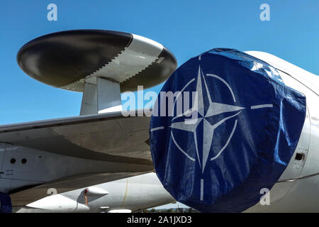 Boeing E-3 AWACS Sentry covered engine, NATO logo Stock Photo