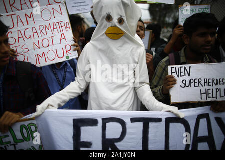 Lalitpur, Nepal. 27th Sep, 2019. Students take part in a protest for global climate action in Lalitpur, Nepal on Friday, September 27, 2019. Climate change is burning global issue across the globe including Nepal. Credit: Skanda Gautam/ZUMA Wire/Alamy Live News Stock Photo