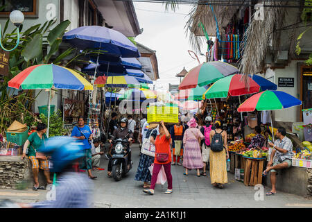 Bali, Indonesia, Sept 20, 2019 Crowded market at Ubud city Stock Photo