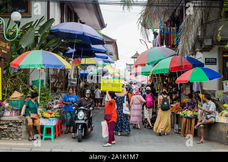 Bali, Indonesia, Sept 20, 2019 Crowded market at Ubud city Stock Photo