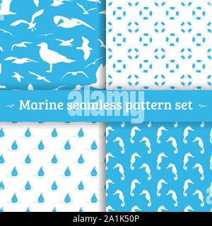 Marine seamless pattern set vector background Stock Vector