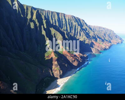 Na Pali Coast Aerial Kauai Hawaii Stock Photo