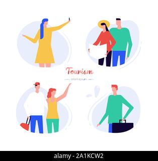 Tourism - flat design style vector characters set Stock Vector
