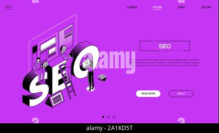 SEO experts - line design style isometric web banner Stock Vector