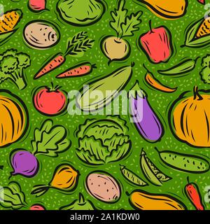 Vegetables pattern. Healthy food seamless background. Vector illustration Stock Vector