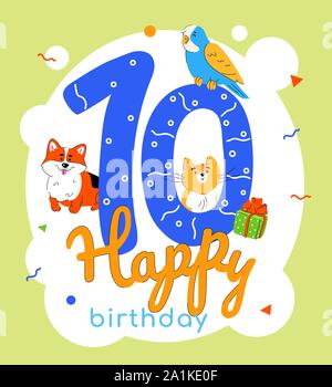Children 10th birthday greeting card vector template Stock Vector