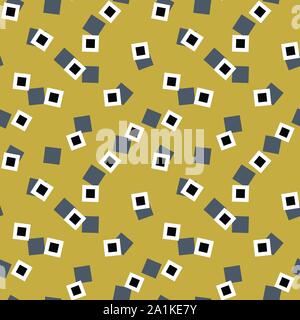 seamless vector abstract pattern with little squares sccattered on a mustard yellow background Stock Vector