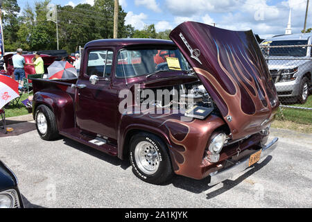 A 1956 Ford Pickup Truck on display at a car show. Stock Photo