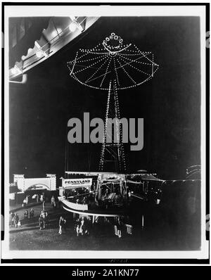 Night view of rides, games of skill, etc., at the Glen Echo amusement park in Maryland, near Washington, D.C. Stock Photo