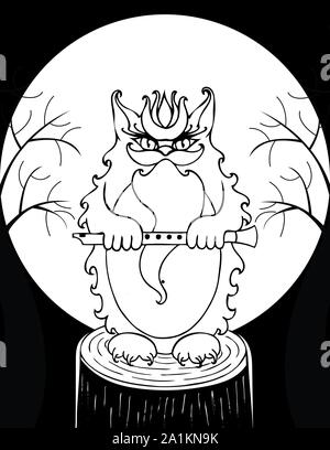 Cat Bayun from Slavic tales. vector. black and white. Halloween.