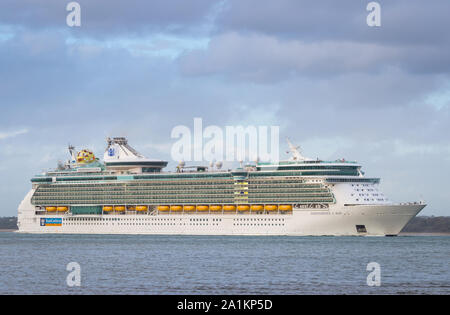 Royal Caribbean cruise ship Independence of the Sea picture leaving Southampton, UK Stock Photo