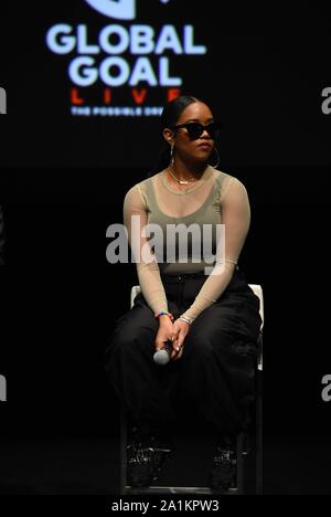 Gabriella Wilson, H.E.R. at the press conference for Global Citizen Goal Live: The Possible Dream 2020 Campaign Launch, St. Ann's Warehouse, Brooklyn, NY September 26, 2019. Photo By: Kristin Callahan/Everett Collection Stock Photo