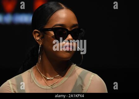 Gabriella Wilson, H.E.R. at the press conference for Global Citizen Goal Live: The Possible Dream 2020 Campaign Launch, St. Ann's Warehouse, Brooklyn, NY September 26, 2019. Photo By: Kristin Callahan/Everett Collection Stock Photo