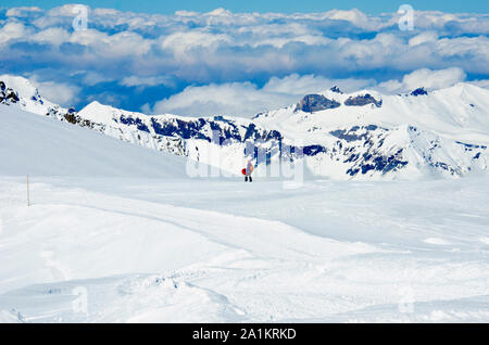 Alps Eiger and Jungfrau dramatic snowy mountain peaks panorama Switzerland. Stock Photo