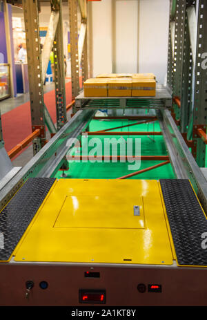 Automated pallet shuttle racking in modern warehouse Stock Photo