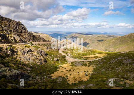 Snake shaped road to the top of the mountain at Serra da Estrela Stock Photo