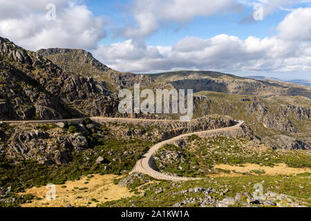 Snake shaped road to the top of the mountain at Serra da Estrela Stock Photo