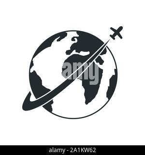 Travel icons with airplane fly around the earth Stock Vector