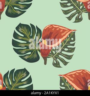 Seamless pattern with pink and purple calla lilies, illustration. Stock Vector