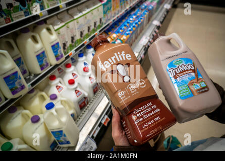 Containers of milk in a supermarket refrigerator in New York Stock Photo -  Alamy