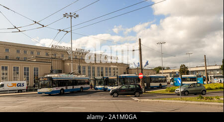 Gdynia, Poland - September 16, 2019: View at the street in front of the main railway station in Gdynia, Poland. Stock Photo