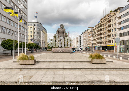 Gdynia, Poland - September 16, 2019: View at the Statue of Antoni Abraham in Kaszubski square, Gdynia, Poland. Stock Photo