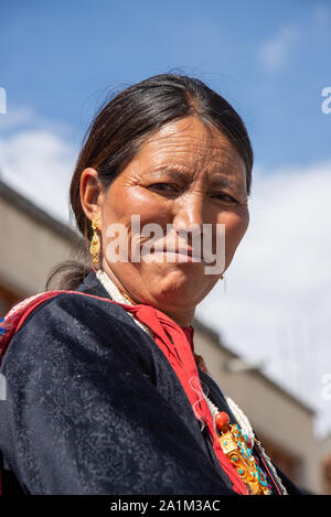 portrait of Ladakhi woman in Leh in Ladakh, India Stock Photo