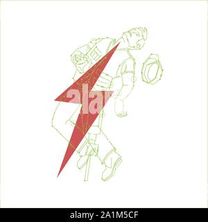 Man being electrified by under-grund electrical cable with a shock wave running through him Stock Vector