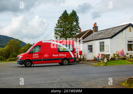 A mobile Post Office van in the village of Mossdale in Dumfries and Galloway, Scotland. Stock Photo
