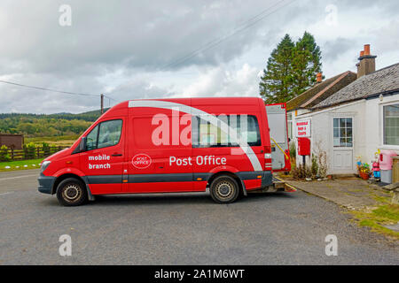 A mobile Post Office van in the village of Mossdale in Dumfries and Galloway, Scotland. Stock Photo