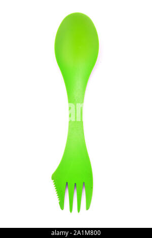 camping spoon and fork tool isolated on white background Stock Photo