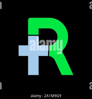Letter r with plus symbol. Flat and isolated. Vector illustration. Stock Vector