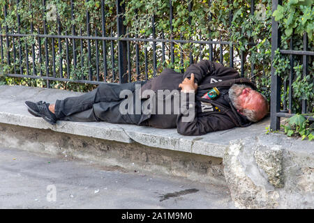 Homeless man on the streets of Paris. Stock Photo