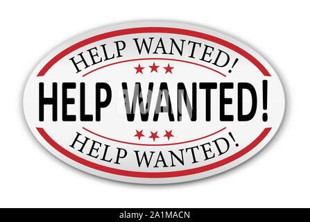 Help Wanted Oval sticker paper label vector o a white background Stock Vector