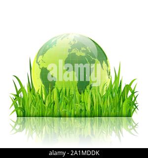World environment day concept. Earth globe on green grass vector ...