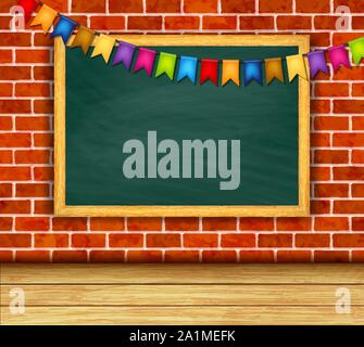 Chalkboard on brick wall background vector Stock Vector