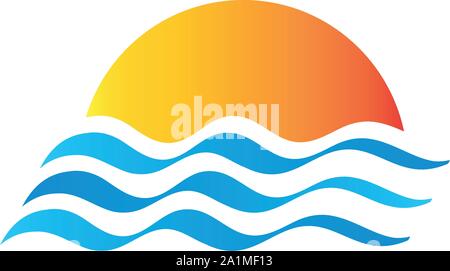 Waves, Water and Sun, Fire, Travel Logo, Icon Stock Vector