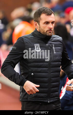 Stoke On Trent, UK. 27th Sep, 2019. Stoke City manager Nathan Jones during the EFL Sky Bet Championship match between Stoke City and Nottingham Forest at the bet365 Stadium, Stoke-on-Trent, England on 27 September 2019. Photo by Jurek Biegus. Editorial use only, license required for commercial use. No use in betting, games or a single club/league/player publications. Credit: UK Sports Pics Ltd/Alamy Live News Stock Photo