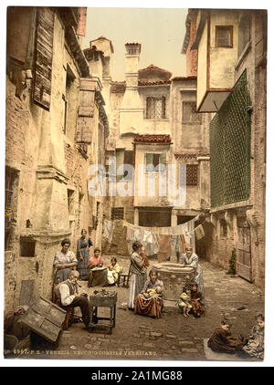 Old Venetian courtyard, Venice, Italy; Stock Photo