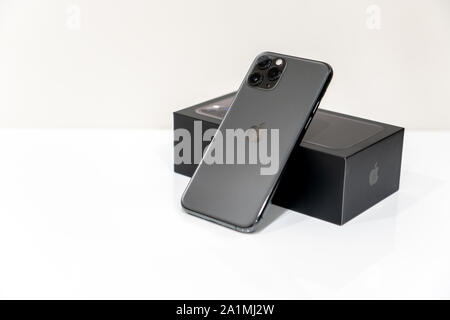 Moscow, Russia - September 24, 2019: Apple iPhone 11 pro on a white background Stock Photo