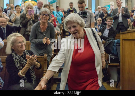 Westminster, London, UK. 27th Sept, 2019. Nigel Farage and speakers from the London region take to the stage for the Brexit Party tour. At the same time, various remain groups are outside the venue, Emmanuel Centre in Marsham Street. Penelope Barritt/Alamy Live News Stock Photo