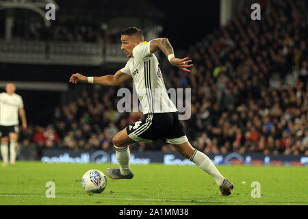 London, UK. 27th Sep, 2019. Anthony Knockaert of Fulham in action. EFL Skybet championship match, Fulham v Wigan Athletic at Craven Cottage in London on Friday 27th September 2019. this image may only be used for Editorial purposes. Editorial use only, license required for commercial use. No use in betting, games or a single club/league/player publications . pic by Steffan Bowen/Andrew Orchard sports photography/Alamy Live news Credit: Andrew Orchard sports photography/Alamy Live News Stock Photo