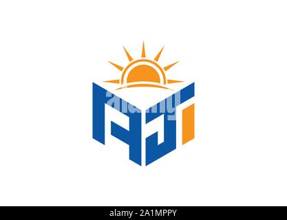 Abstract polygonal Letter Logo, hexagon letter logo, polygonal Letter with Sun Logo sing and Symbol, monogram logo, Sun logo design, sunset logo Stock Vector