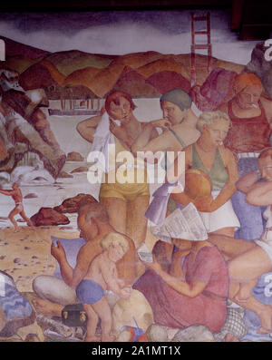 One of several fresco murals inside Coit Tower, San Francisco, California Stock Photo