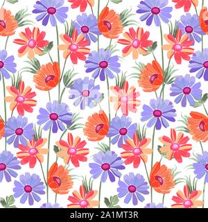 Art floral vector seamless pattern. Naive art. Stock Vector