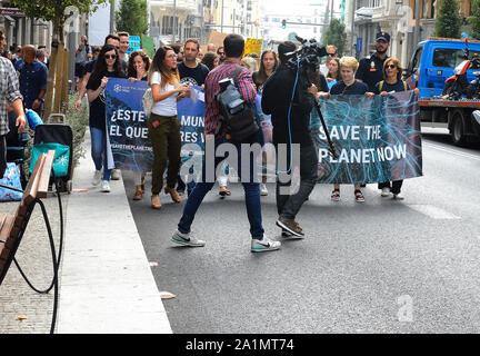 September 20th, Madrid, Spain: A set of 10 editorial & News images of a youth climate protest march as part of a global climate march day Stock Photo