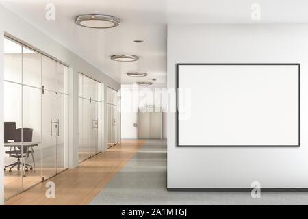 Blank large horizontal poster on the wall in modern office with clipping path around poster Stock Photo