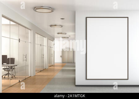 Blank large vertical poster on the wall in modern office with clipping path around poster Stock Photo