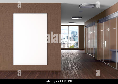 Blank large vertical potser mock up on the brown wall in modern office interior Stock Photo